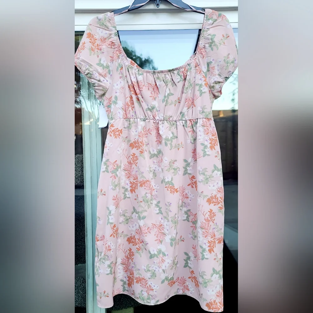 Pink Republic Floral Peasant Mini Dress – Size Large - Picture 12 of 17